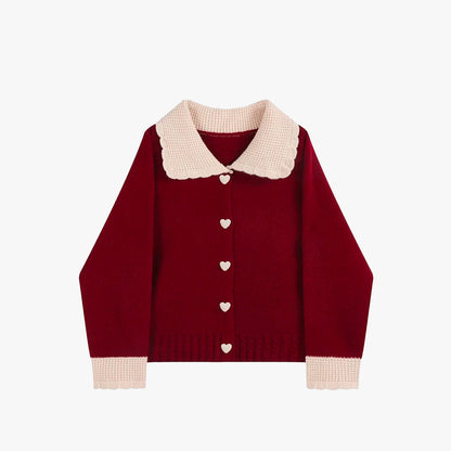 Aesthetic Red Contrast Cardigan