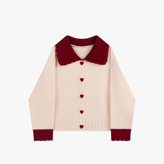 Aesthetic Red Contrast Cardigan