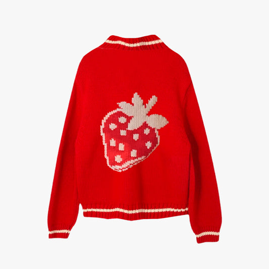 Vintage Strawberry Jacquard Zip Pullover