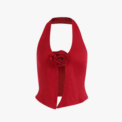 Ruby Flower Backless Halter Top