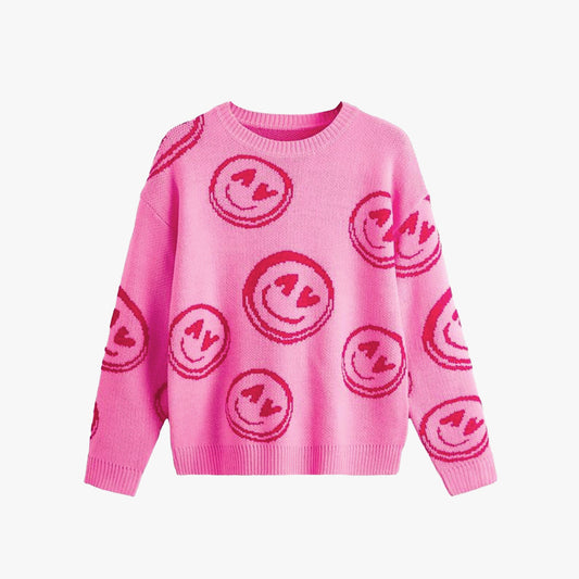 Pink Smiley Knitted Sweater