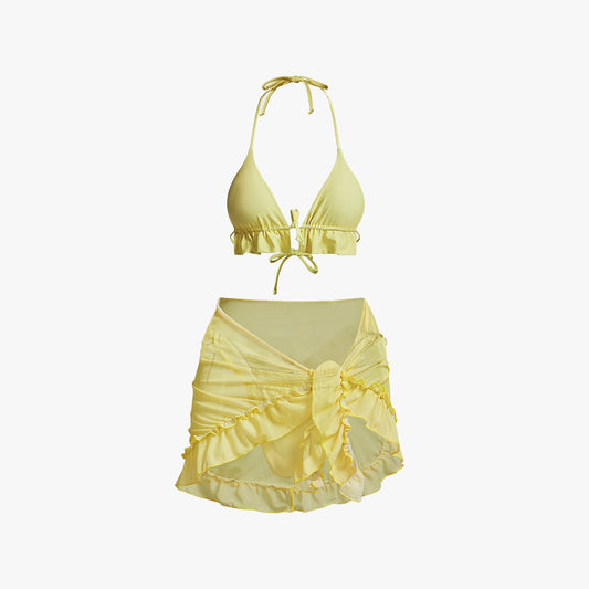 Pastel Yellow Three-Piece Bikini Set