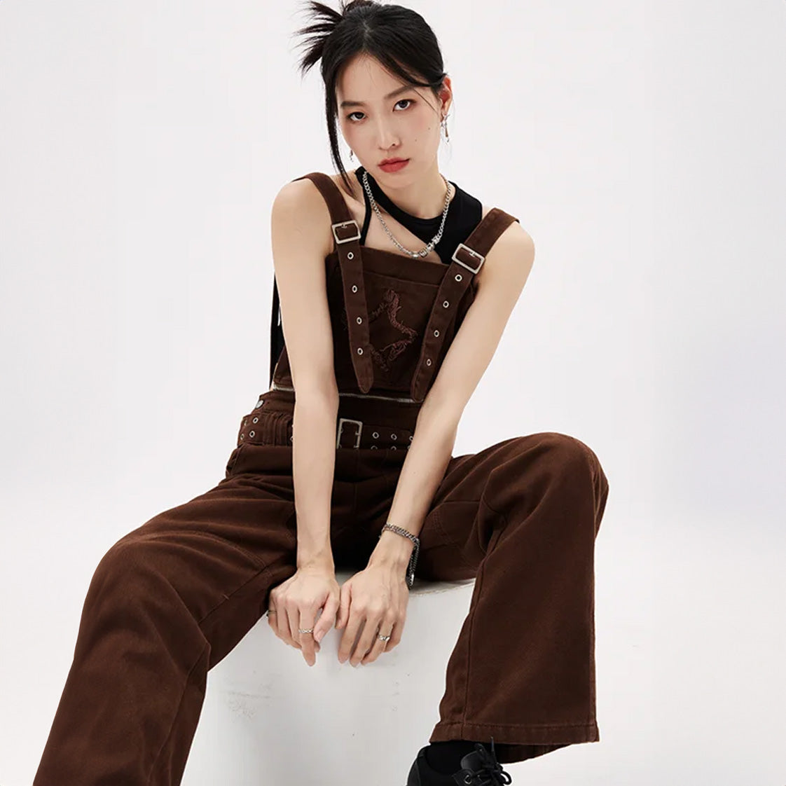 Grunge Star Distressed Oversized Dungarees