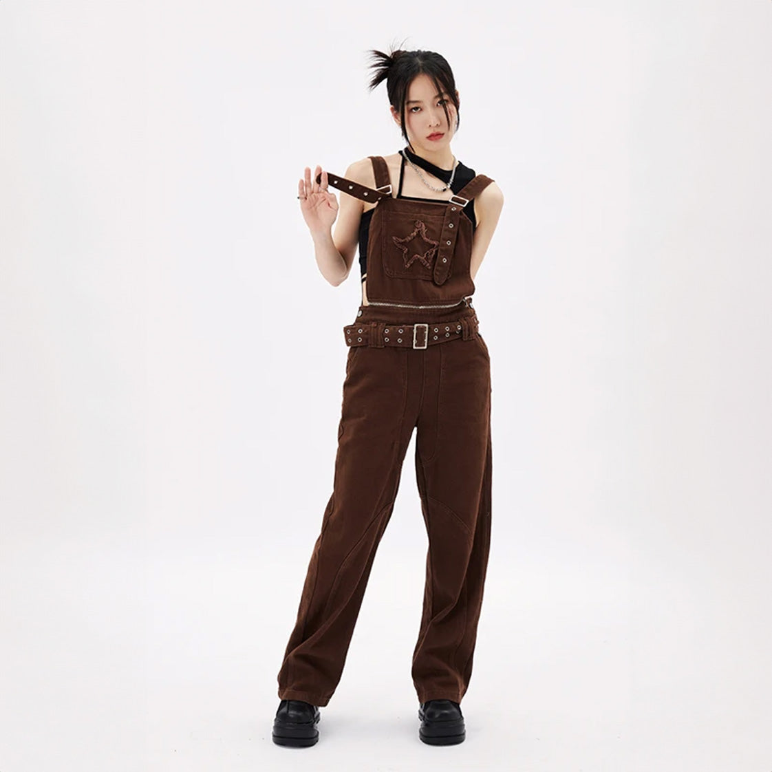 Grunge Star Distressed Oversized Dungarees