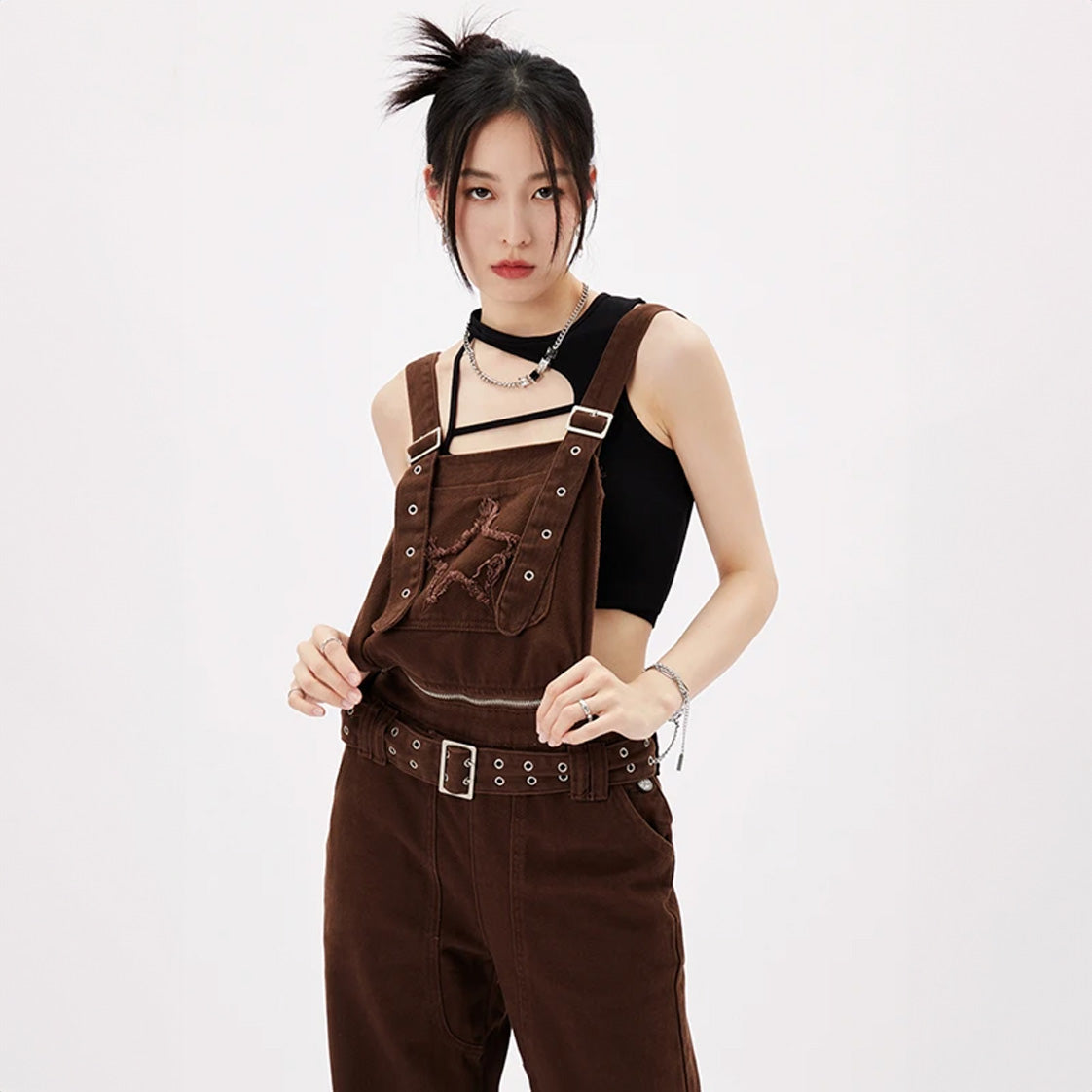 Grunge Star Distressed Oversized Dungarees