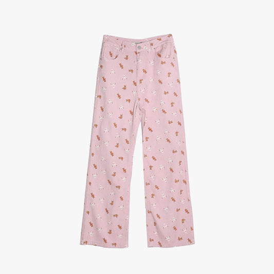Cute Bear Pink Straight Jeans