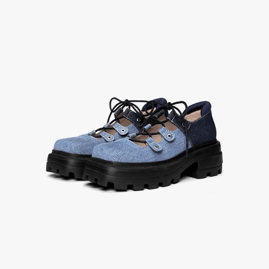 Vintage Lace Up Denim Mary Janes