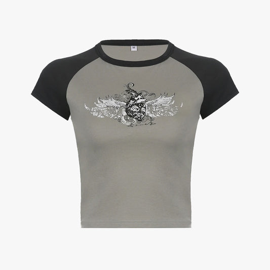 Y2K Grunge Flying Heart Aesthetic Print T-shirt