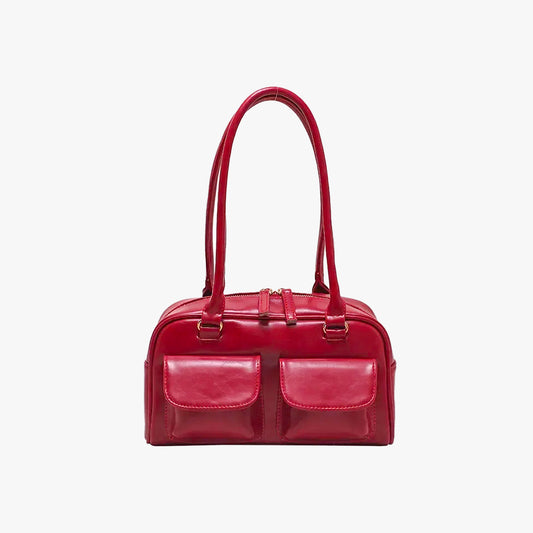 Retro Red Leather Shoulder Bag