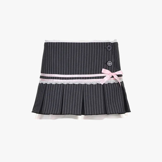 Lace Trim Pinstripe Mini Skirt
