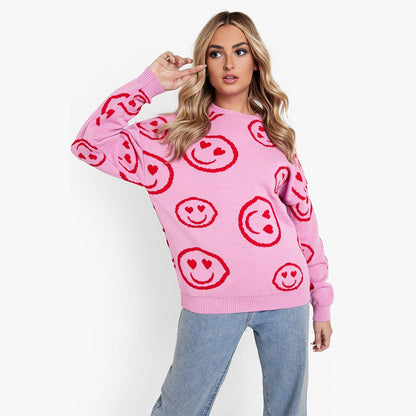 Pink Smiley Knitted Sweater
