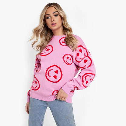 Pink Smiley Knitted Sweater