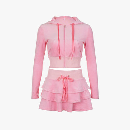 Sweetie Velvet Skirt Tracksuit Set