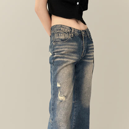 Y2k Low Waist Distressed Wash Flare Jeans