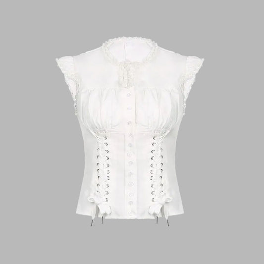 Office Siren Fitted Lace-Up Blouse